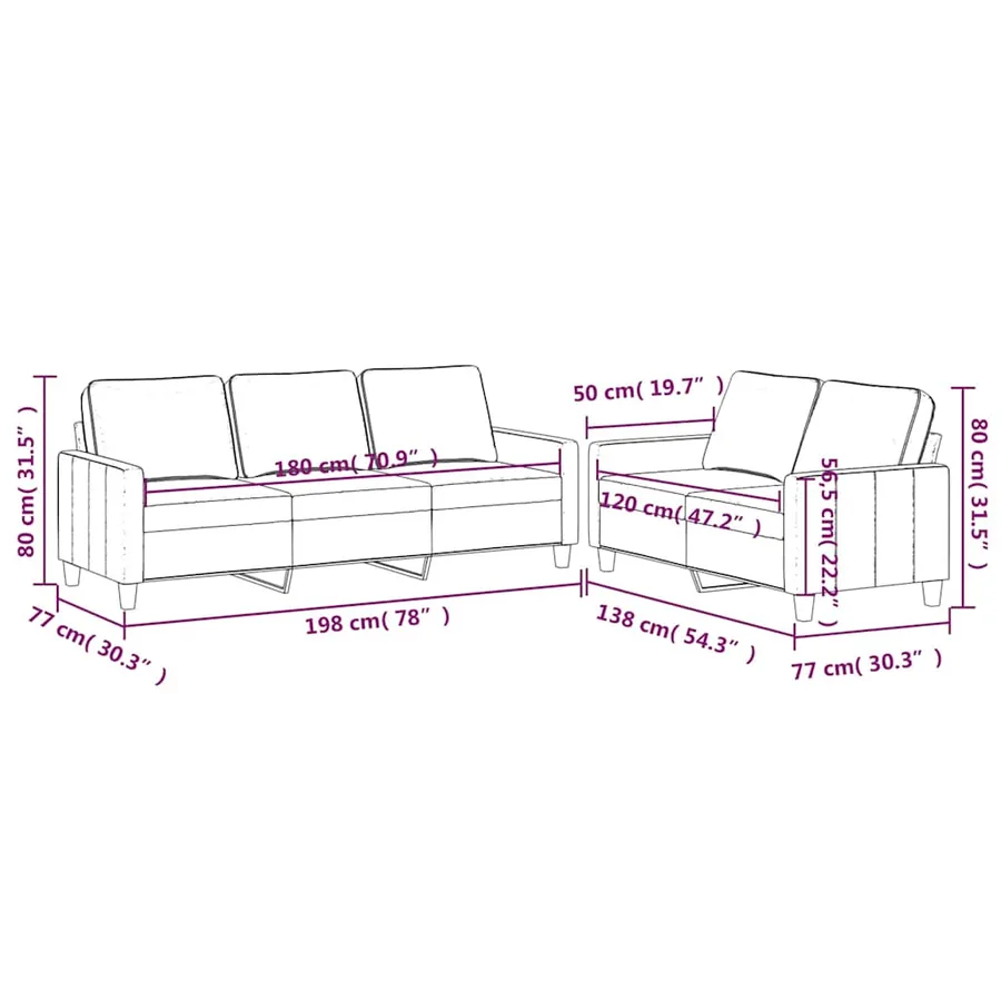 Ensemble de canapés 2 pcs avec coussins Noir Velours - 7