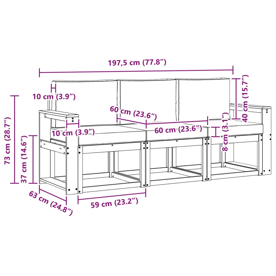 Ensemble de canapés d'extérieur 3 pcs - 6
