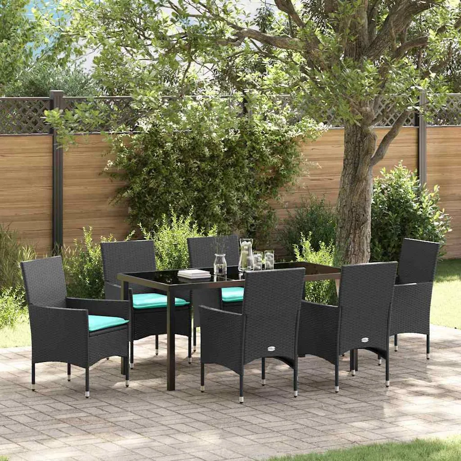 Ensemble table et chaises avec coussin 7 pcs Noir Rotin PE