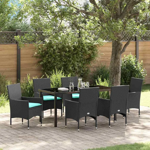 Ensemble table et chaises avec coussin 7 pcs Noir Rotin PE