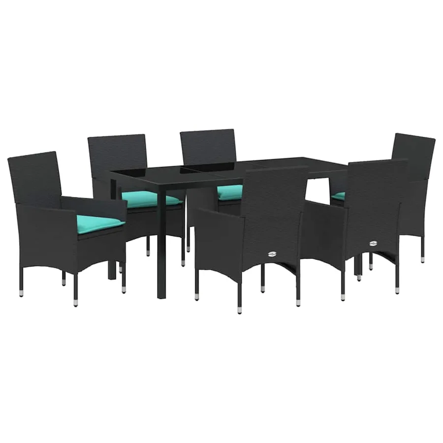 Ensemble table et chaises avec coussin 7 pcs Noir Rotin PE - 2