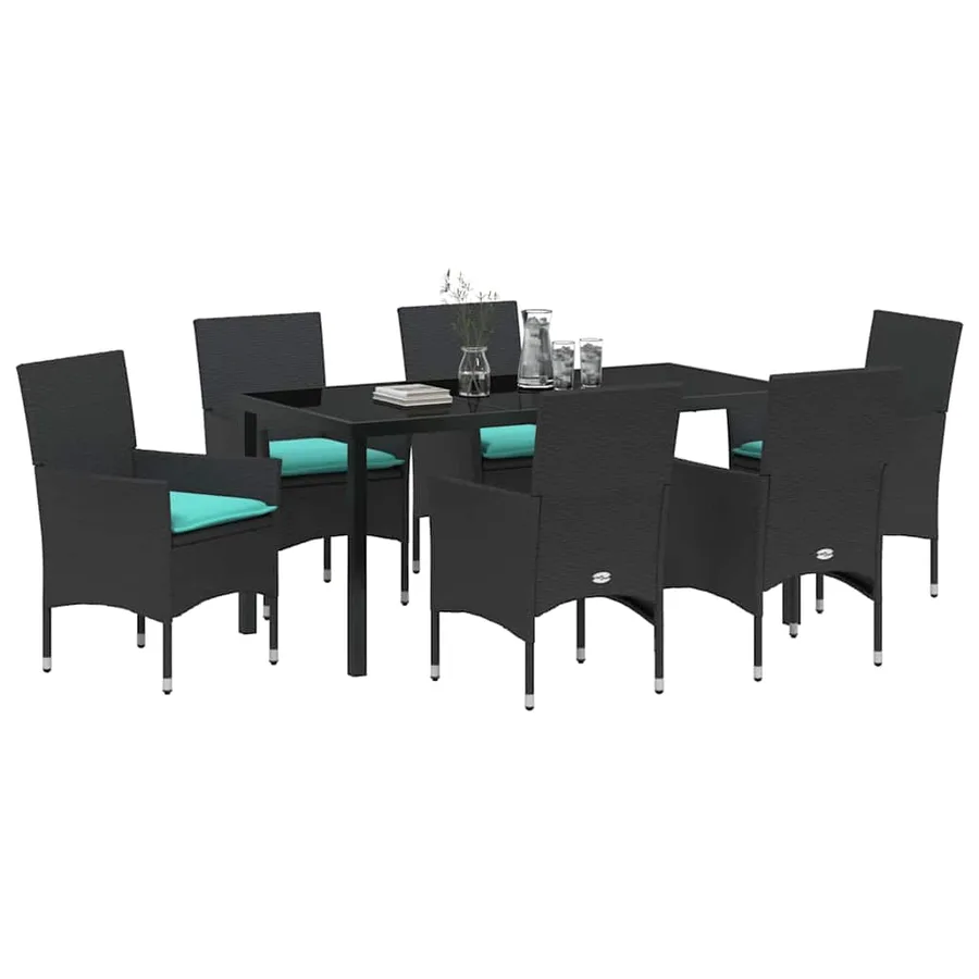 Ensemble table et chaises avec coussin 7 pcs Noir Rotin PE - 3