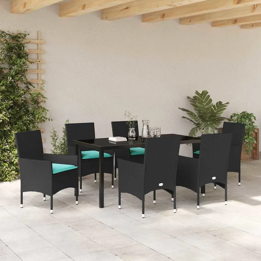 Ensemble table et chaises avec coussin 7 pcs Noir Rotin PE - 4