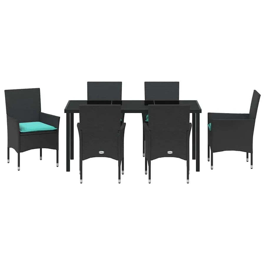 Ensemble table et chaises avec coussin 7 pcs Noir Rotin PE - 7