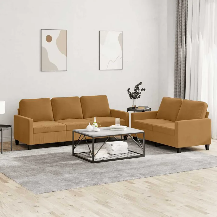 Ensemble de canapés 2 pcs avec coussins Marron Velours
