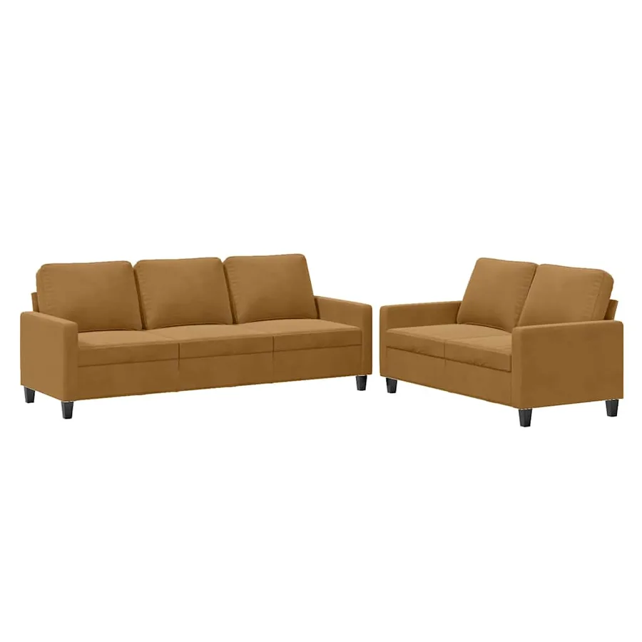 Ensemble de canapés 2 pcs avec coussins Marron Velours - 2