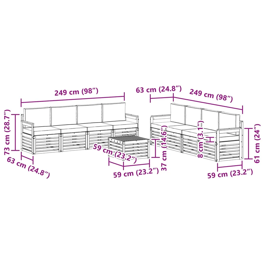 Ensemble de canapés d'extérieur 9 pcs Blanc et gris clair - 7