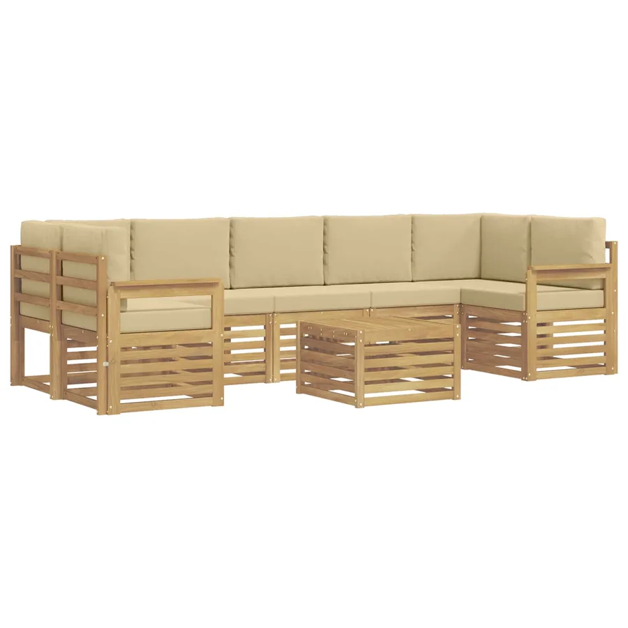 Ensemble de canapés d'extérieur 8 pcs Blanc et Beige Polyester - 2