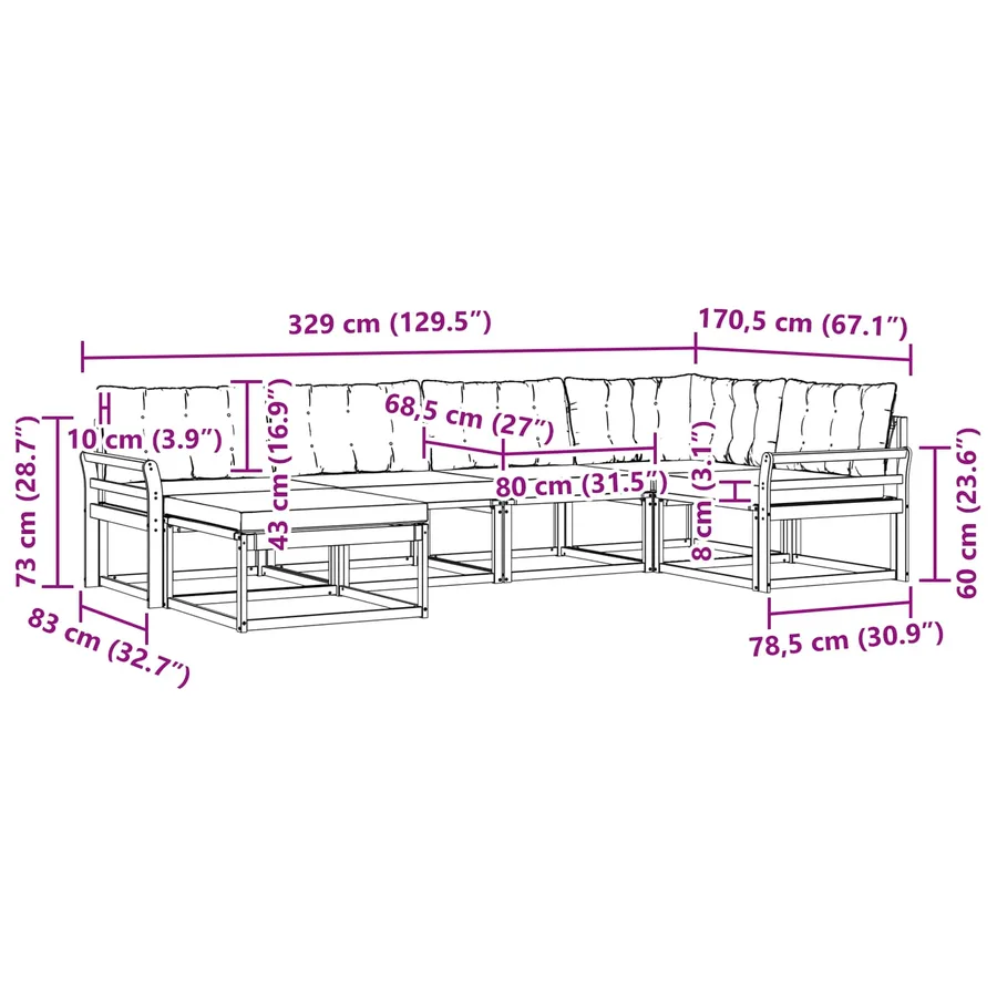 Ensemble de canapés d'extérieur 6 pcs Blanc et gris clair - 8