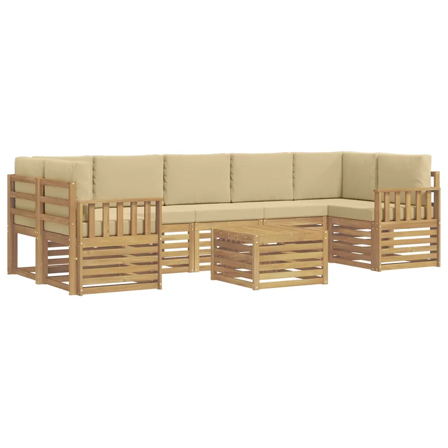 Ensemble de canapés d'extérieur 8 pcs Blanc et Beige Polyester - 2