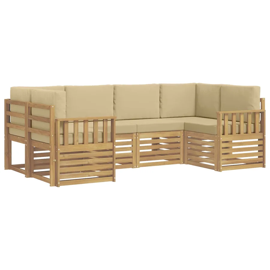 Ensemble de canapés d'extérieur 5 pcs Blanc et Beige - 2
