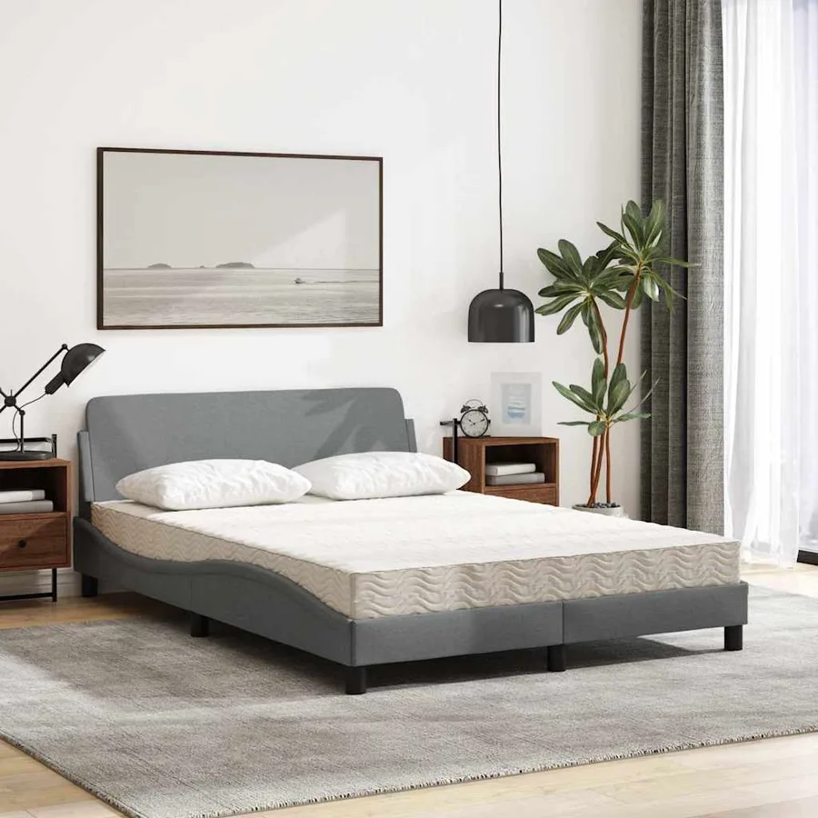 Lit avec matelas Dover gris clair 140x200 cm tissu - 3