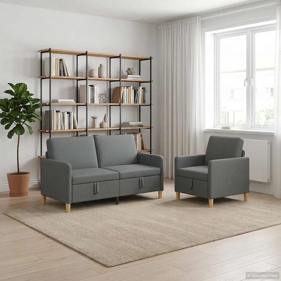 Canapé avec rangement 2 pcs Gris foncé Polyester