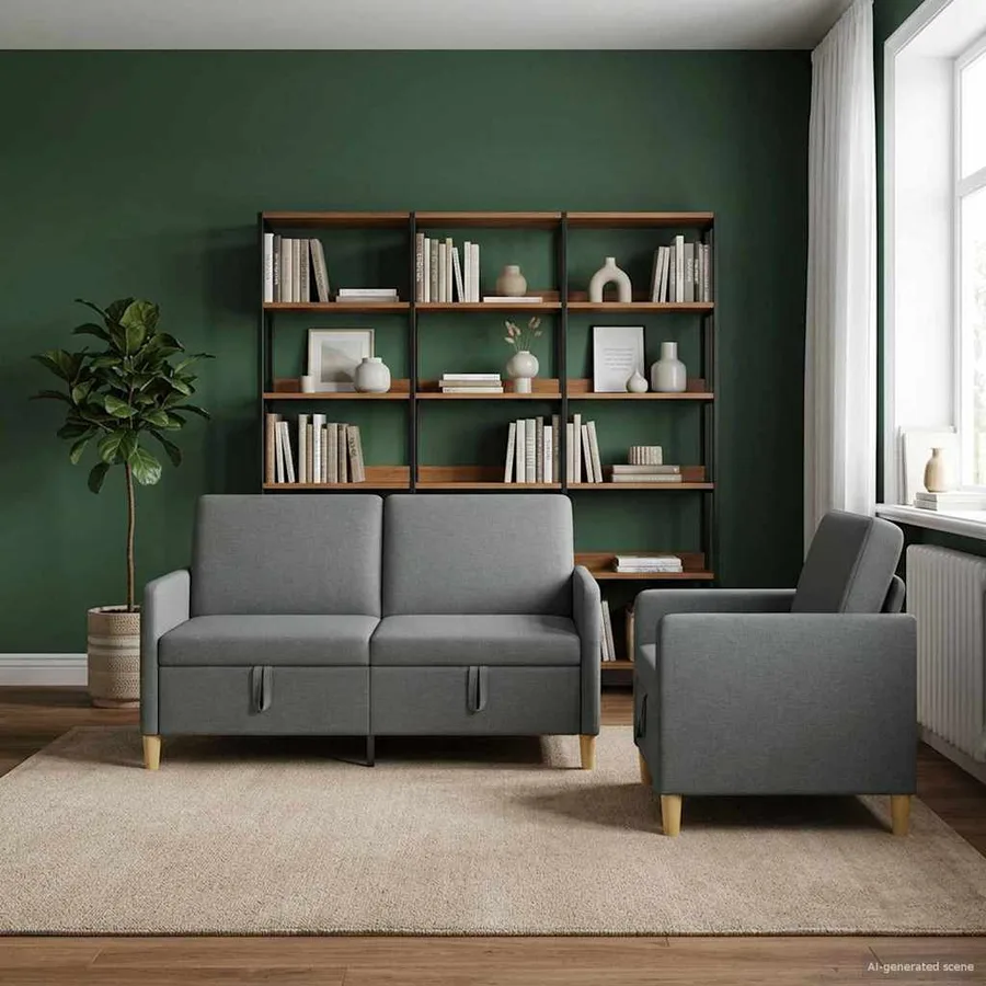 Canapé avec rangement 2 pcs Gris foncé Polyester - 3
