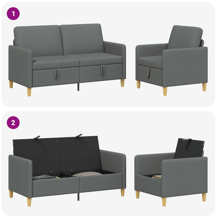 Canapé avec rangement 2 pcs Gris foncé Polyester - 4