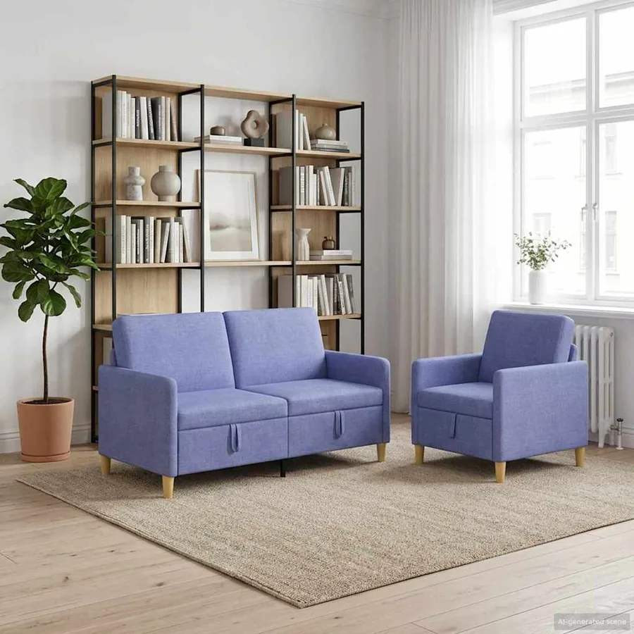 Canapé avec rangement 2 pcs Bleu denim Polyester