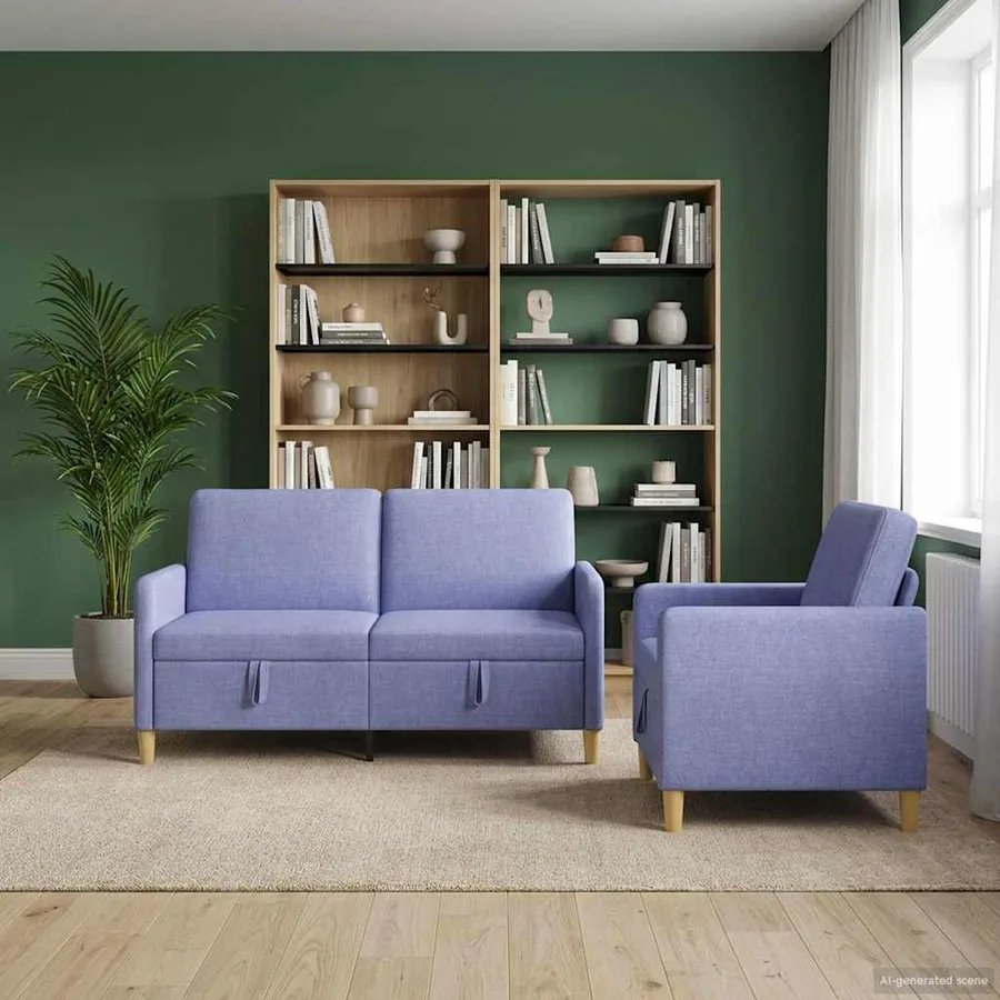 Canapé avec rangement 2 pcs Bleu denim Polyester - 3