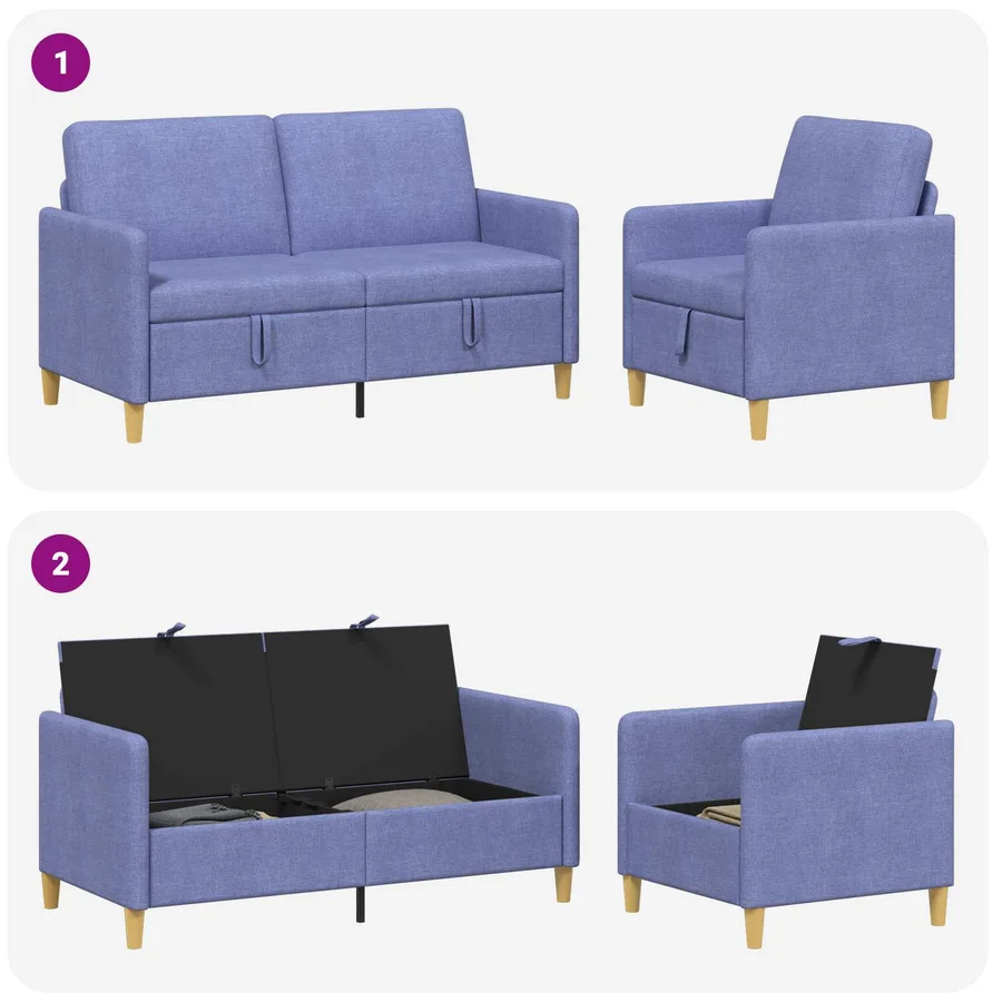Canapé avec rangement 2 pcs Bleu denim Polyester - 4