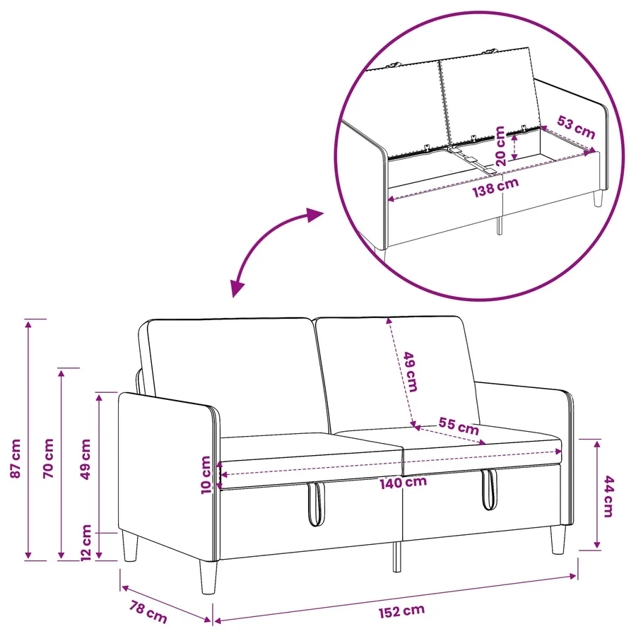 Sofa avec rangement Marron foncé 152 x 78 x 87 cm Polyester - 7