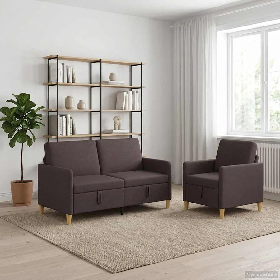 Canapé avec rangement 2 pcs Marron foncé Polyester