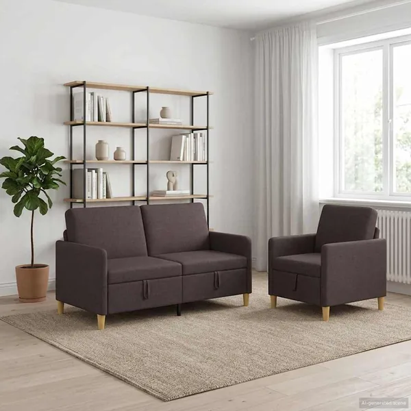 Canapé avec rangement 2 pcs Marron foncé Polyester