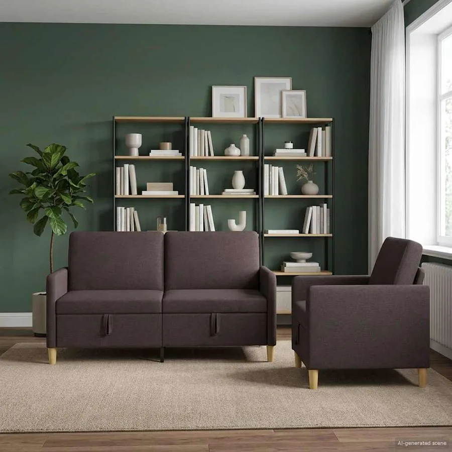 Canapé avec rangement 2 pcs Marron foncé Polyester - 3