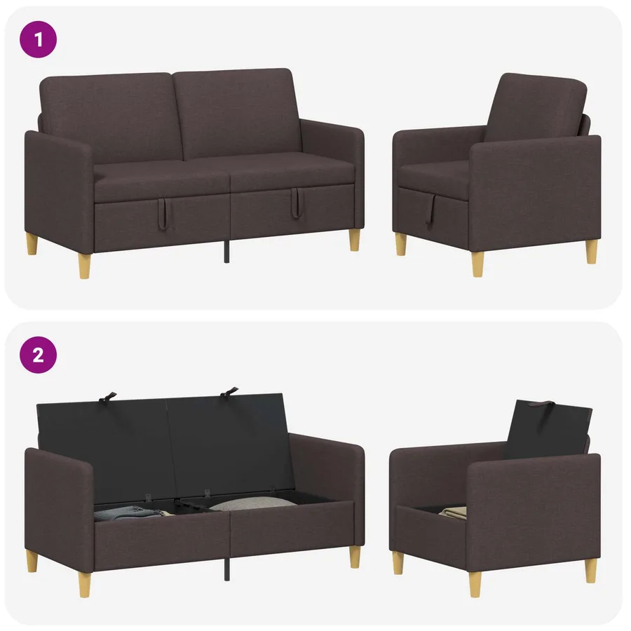 Canapé avec rangement 2 pcs Marron foncé Polyester - 4