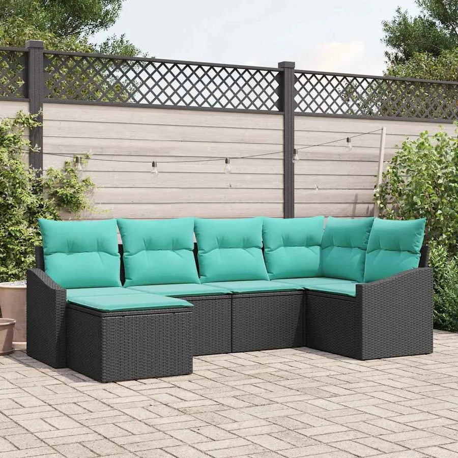 Ensemble de Canapés avec coussin 6 pcs Noir polyrotin
