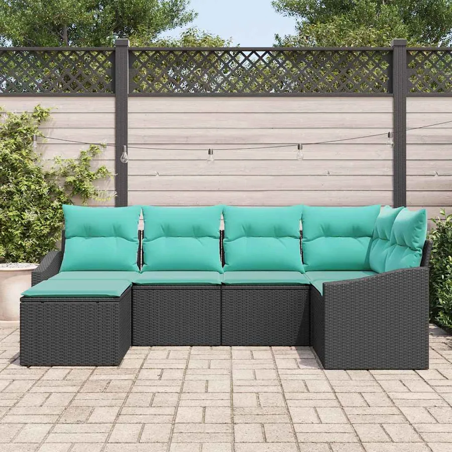 Ensemble de Canapés avec coussin 6 pcs Noir polyrotin - 3