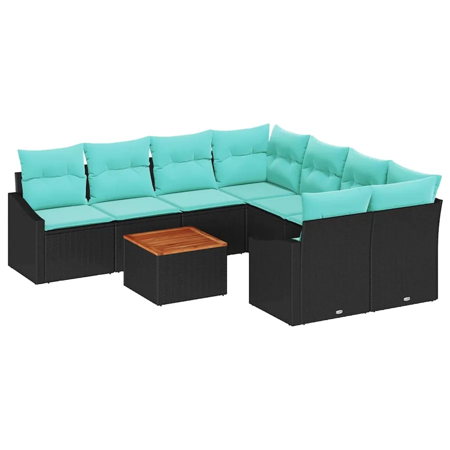 Ensemble de canapé de jardin avec coussin 9 pcs Noir polyrotin - 2