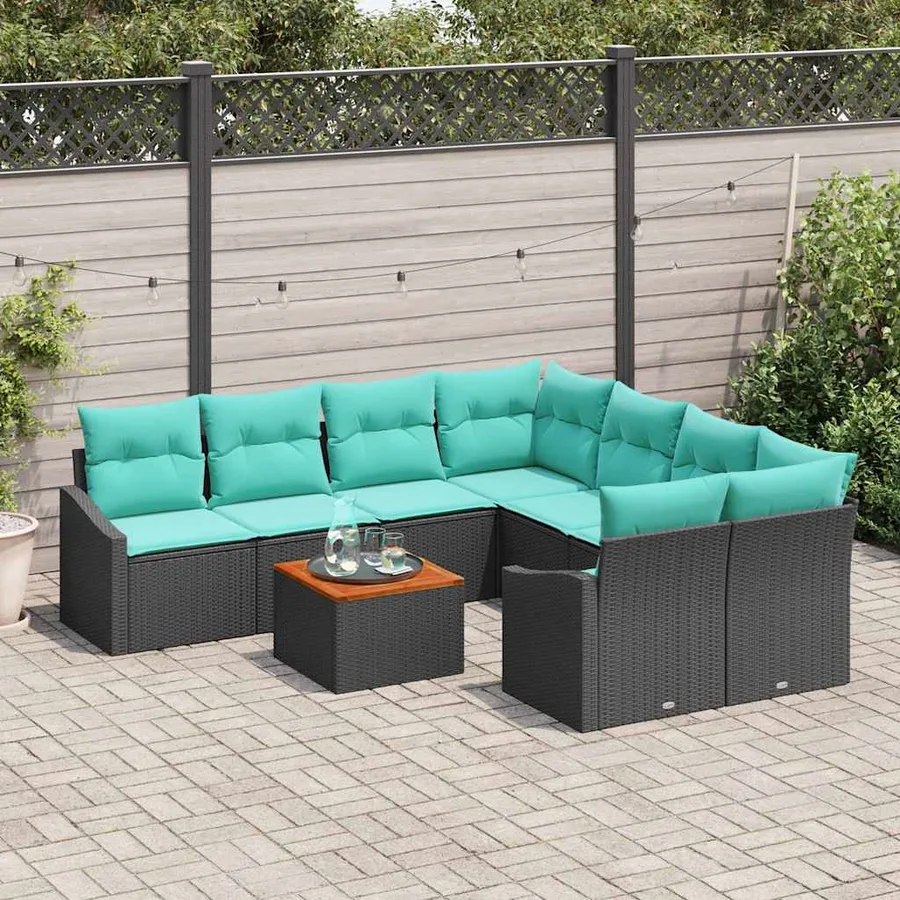 Ensemble de canapé de jardin avec coussin 9 pcs Noir polyrotin - 3