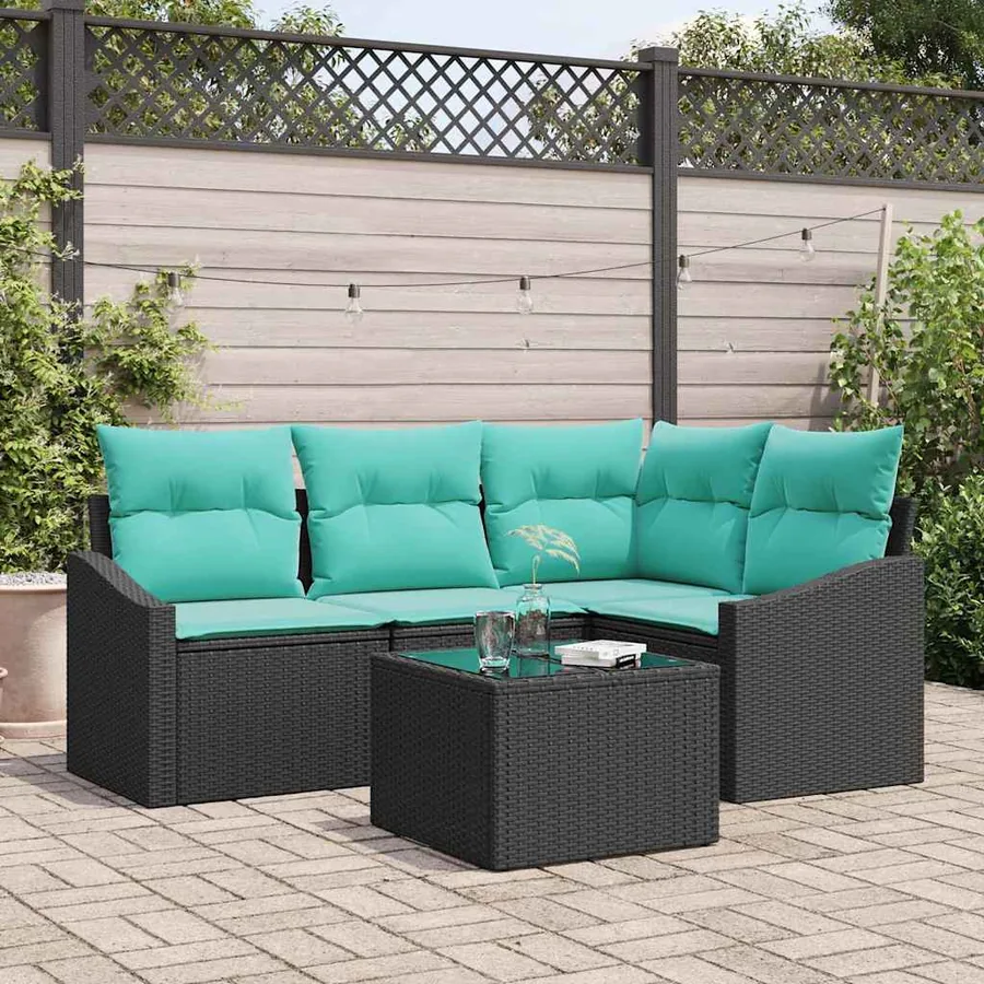 Ensemble de Canapés avec coussin 5 pcs Noir polyrotin