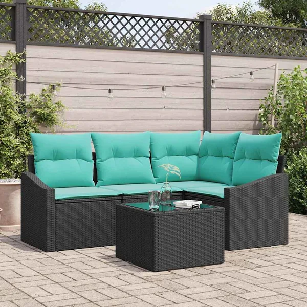 Ensemble de Canapés avec coussin 5 pcs Noir polyrotin