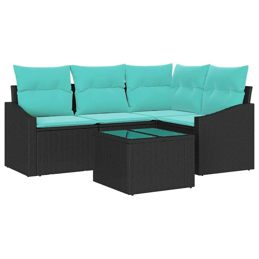 Ensemble de Canapés avec coussin 5 pcs Noir polyrotin - 2
