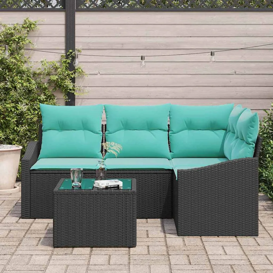 Ensemble de Canapés avec coussin 5 pcs Noir polyrotin - 3