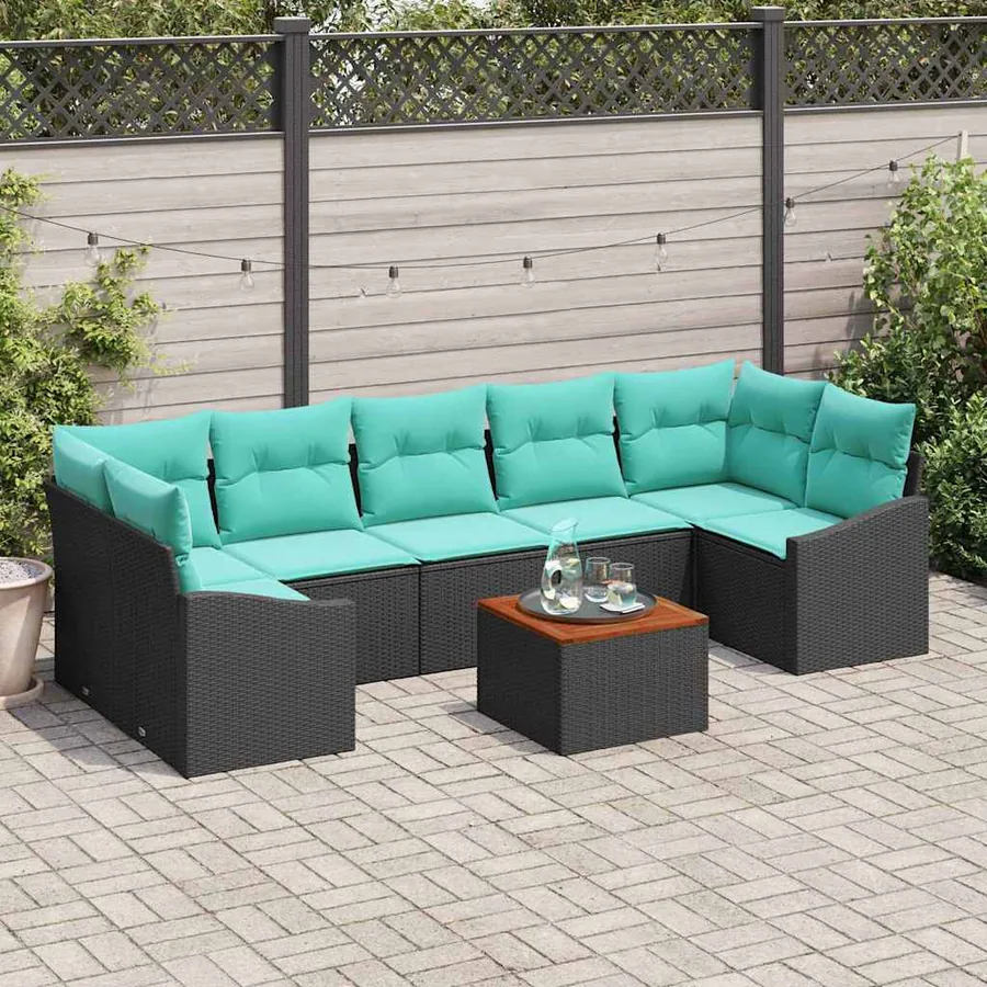 Ensemble de canapé de jardin avec coussin 8 pcs Noir polyrotin