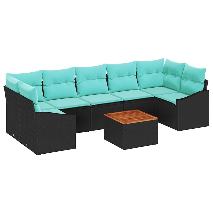 Ensemble de canapé de jardin avec coussin 8 pcs Noir polyrotin - 2