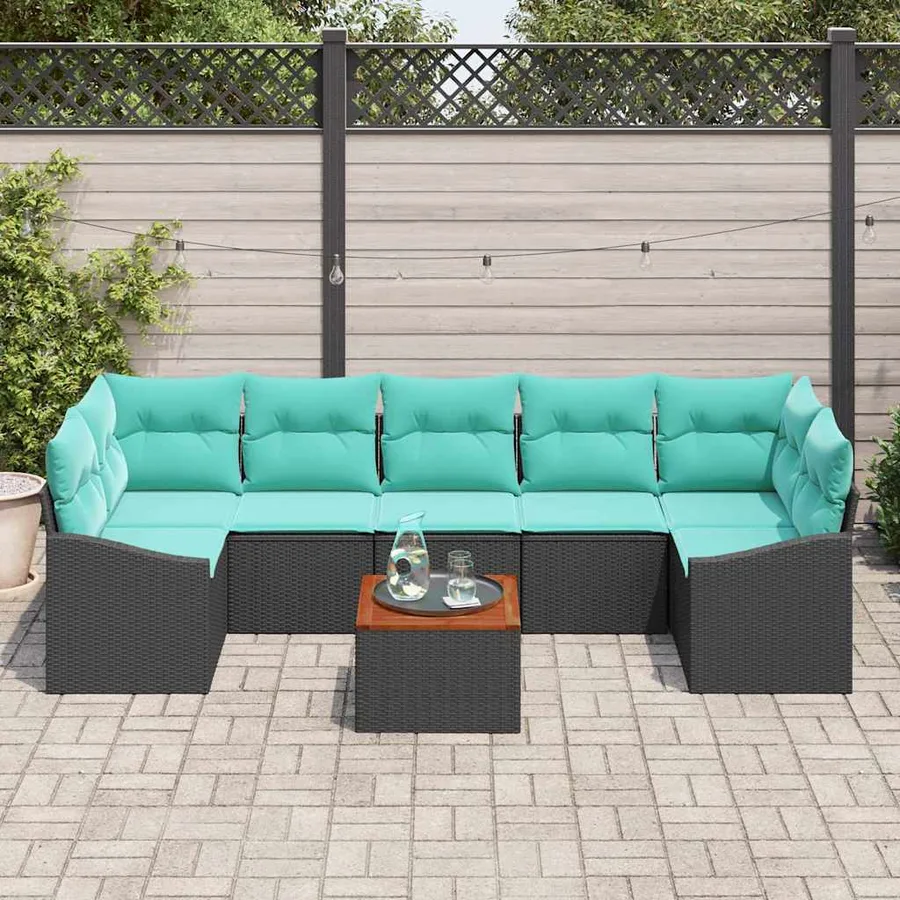 Ensemble de canapé de jardin avec coussin 8 pcs Noir polyrotin - 3