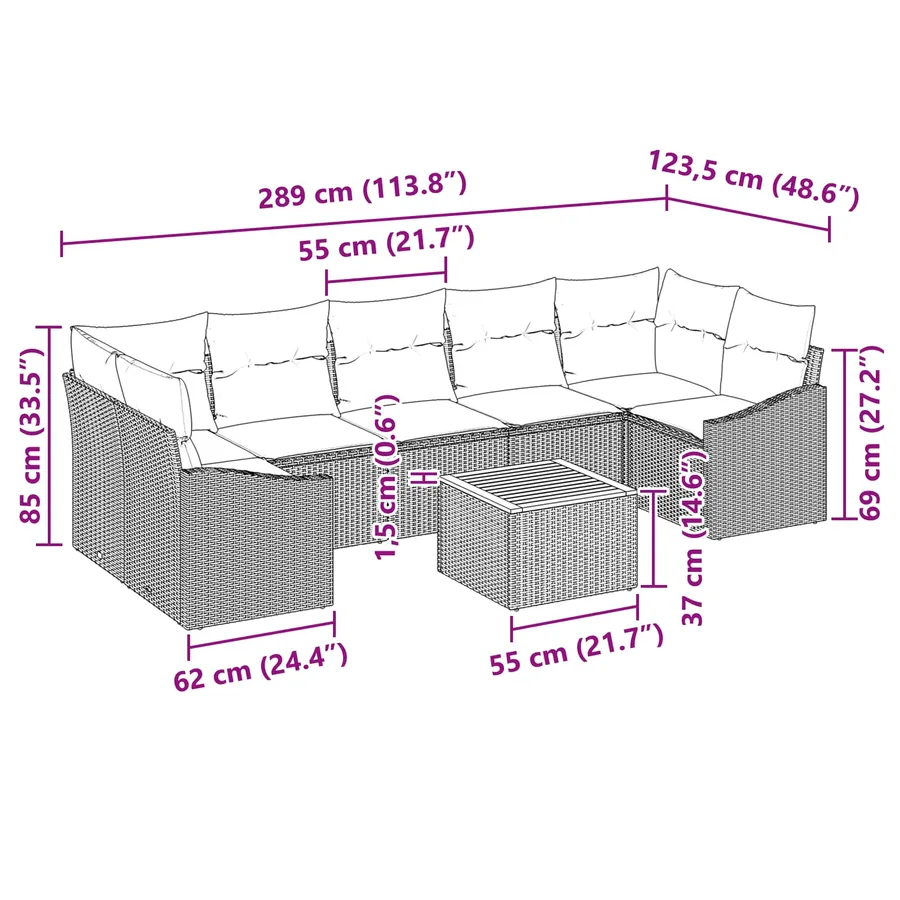Ensemble de canapé de jardin avec coussin 8 pcs Noir polyrotin - 9