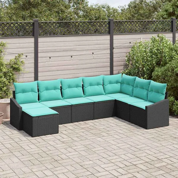 Ensemble de Canapés avec coussin 8 pcs Noir polyrotin