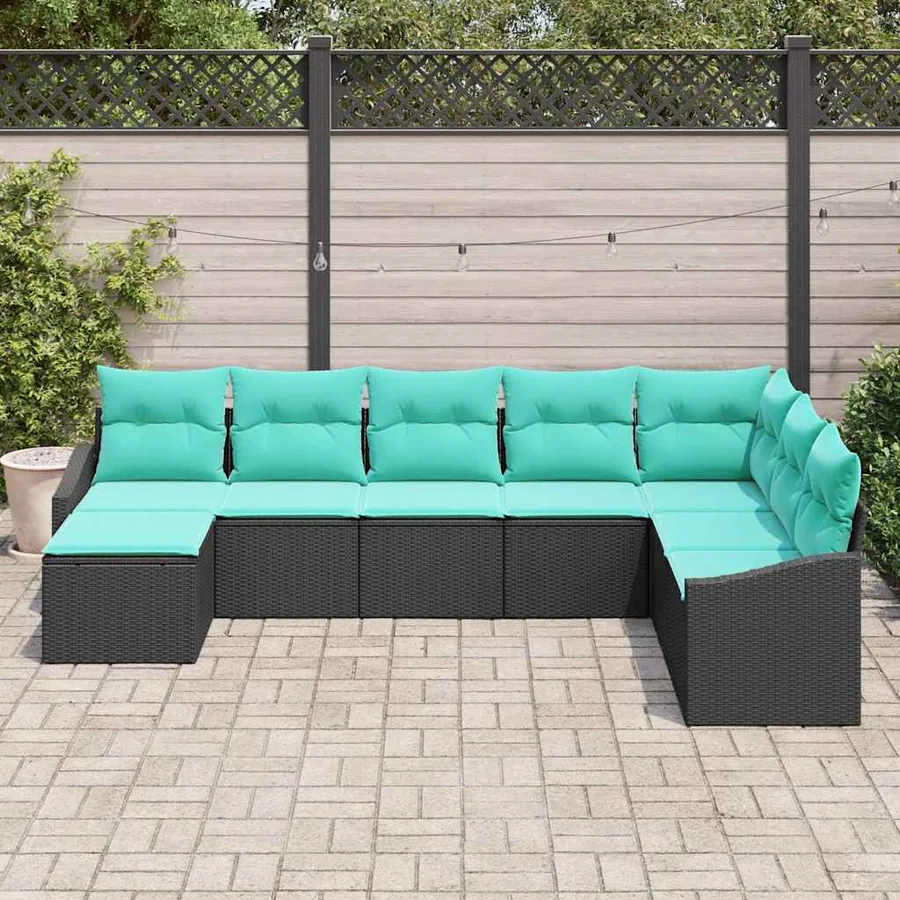 Ensemble de Canapés avec coussin 8 pcs Noir polyrotin - 3