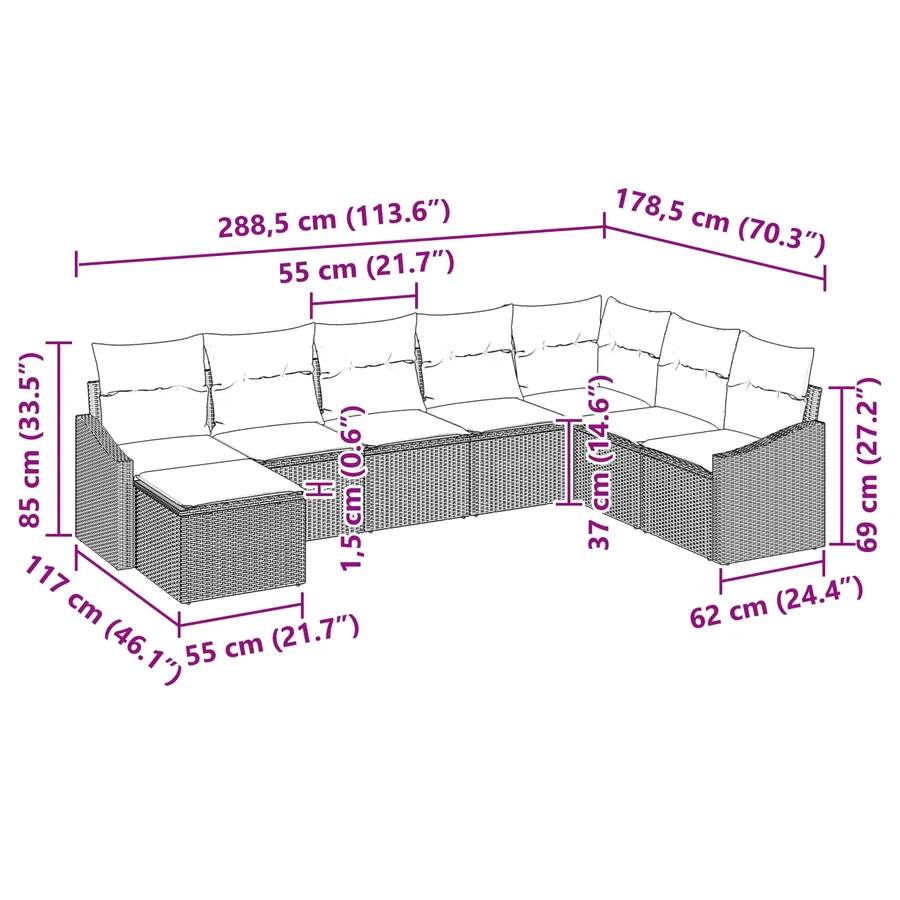 Ensemble de Canapés avec coussin 8 pcs Noir polyrotin - 9