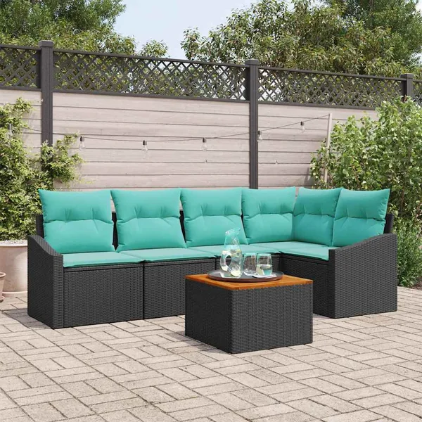 Ensemble de canapé de jardin avec coussin 6 pcs Noir polyrotin