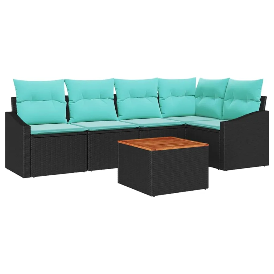 Ensemble de canapé de jardin avec coussin 6 pcs Noir polyrotin - 2
