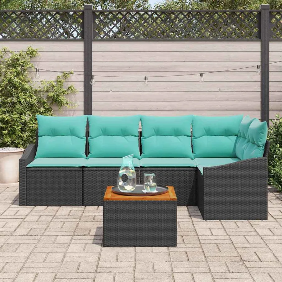 Ensemble de canapé de jardin avec coussin 6 pcs Noir polyrotin - 3