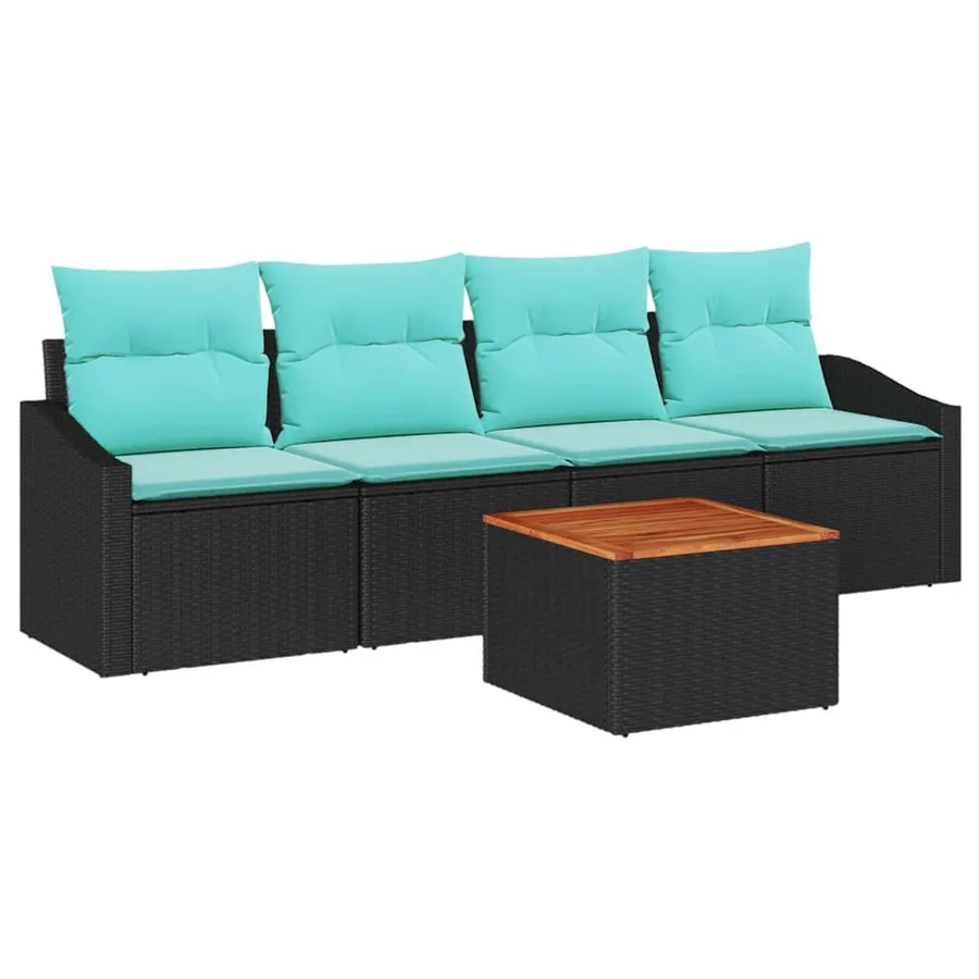 Ensemble de canapé de jardin avec coussin 5 pcs Noir polyrotin - 2