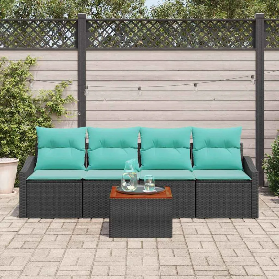 Ensemble de canapé de jardin avec coussin 5 pcs Noir polyrotin - 3
