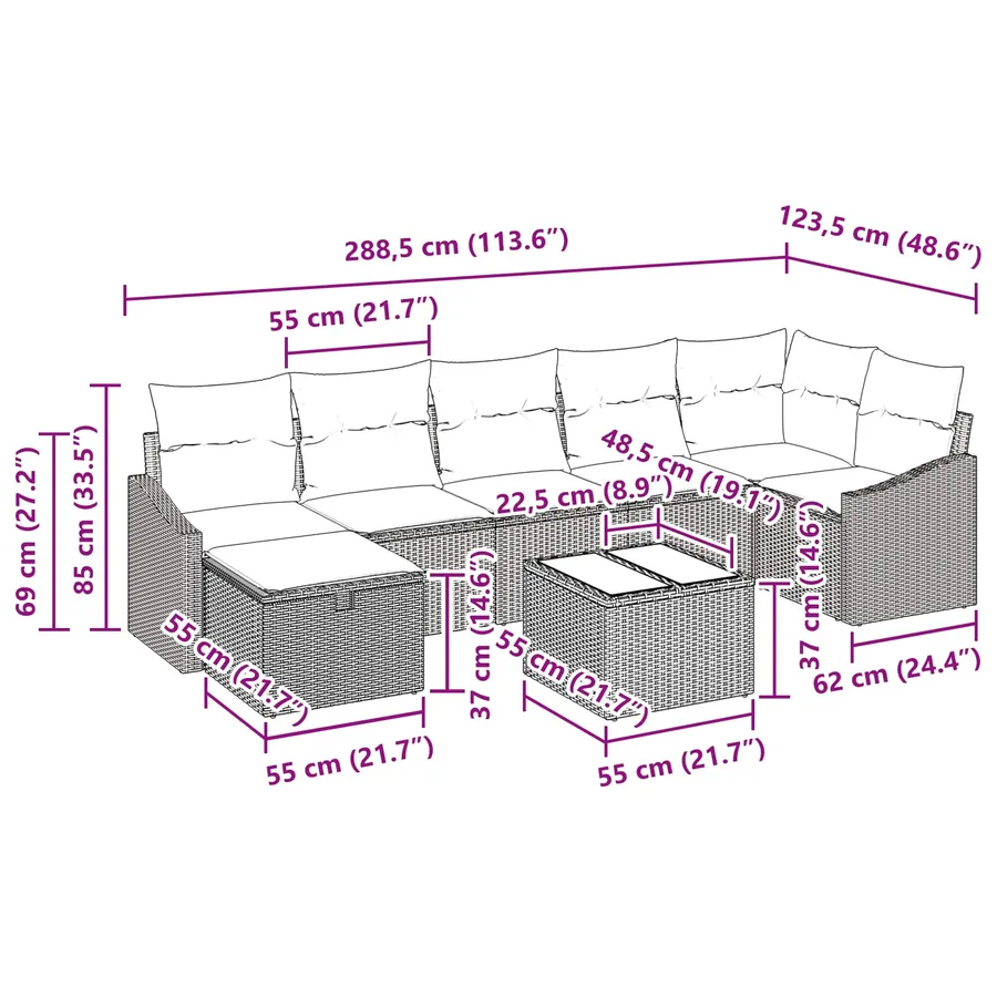 Ensemble de Canapés avec coussin avec stockage 8 pcs polyrotin - 11
