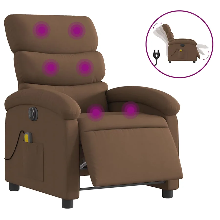 Fauteuil inclinable de massage électrique marron tissu - 2