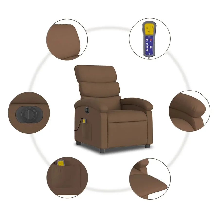 Fauteuil inclinable de massage électrique marron tissu - 8
